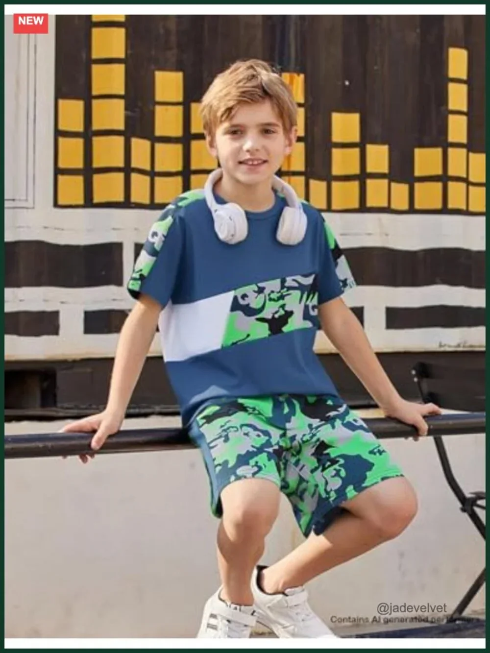Camo Stitching T-Shirt and Athletic Shorts 2-Piece Set